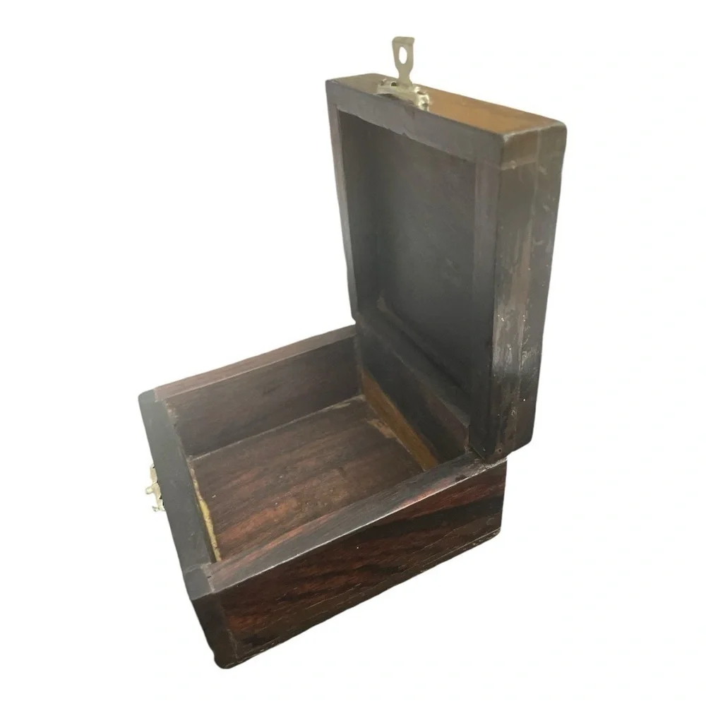 VTG Black Rosewood Inlay Elephant In Jungle Desert Square Fitted Jewelry Box